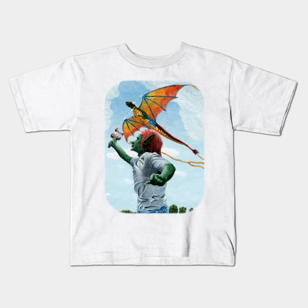 Goblin Kite Flying Monster Fantasy Image Kids T-Shirt by Helms Art Creations